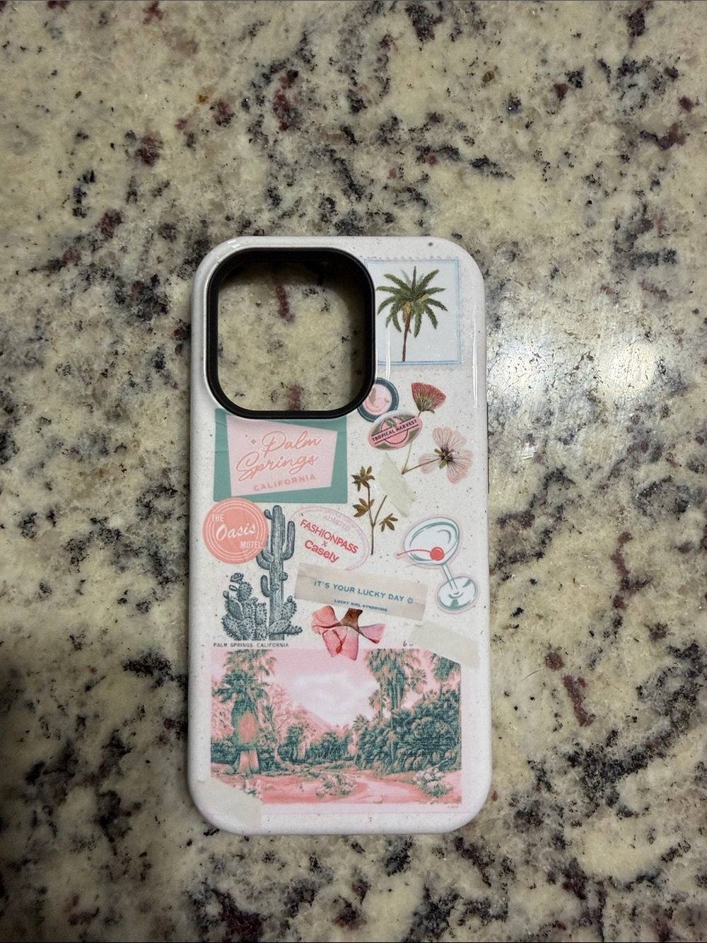 Unbranded White Phone Case with Pink & Green Tropical Sticker Design